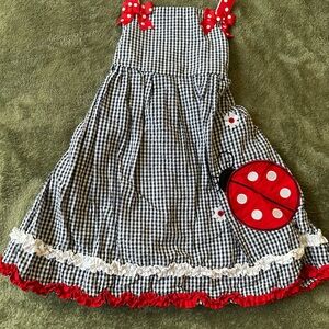 Emily Rose Navy Blue and White Gingham Dress with Red Polka Dot Bow